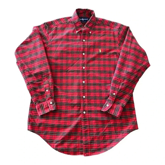 RALPH LAUREN Red Plaid Button Up Shirt sz M Medium Weight 100% Cotton Tartan - Picture 3 of 9